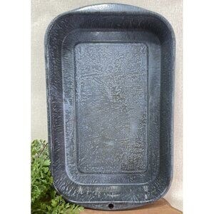 Vintage Metal Graniteware Enamelware Grey Cake Casserole Pan 15 X 9 W Handles